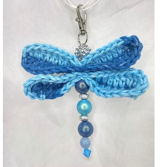 Artisan Made Beaded Dragonfly Keychain Crochet Wings Disco Ball Head Purse Charm - Picture 8 of 10